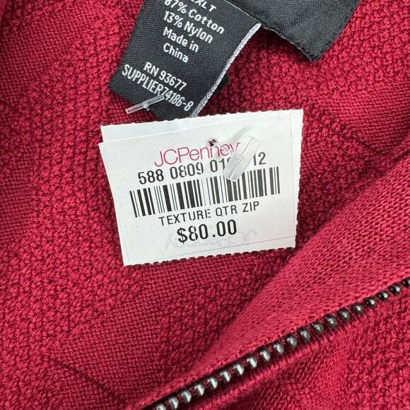 Shaquille O’Neal XLG red texture quarter zip pullover sweater 2XLT long sleeve - Picture 7 of 10